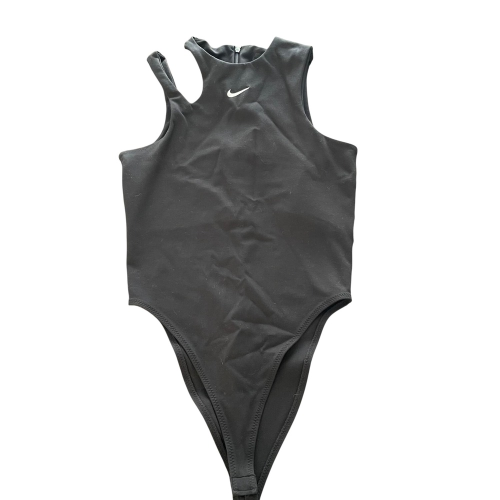 Nike Womens Black Asymmetrical Cutout High Neck Bodysuit Size M DV0333-010